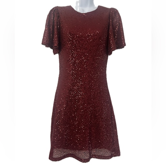 ASTR the Label Sequin Flutter Sleeve Mini Dress Women Size M Red NEW - Picture 2 of 8